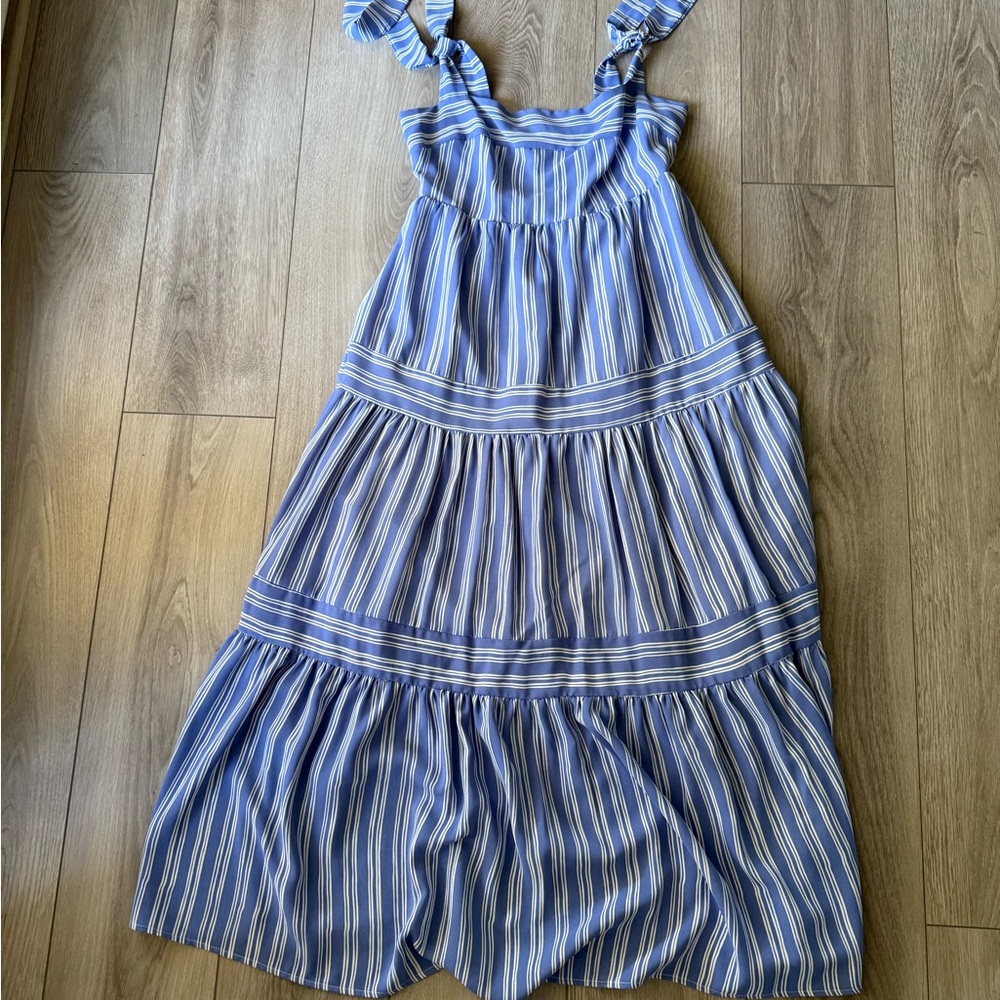 Blue and White Striped Maxi Dress